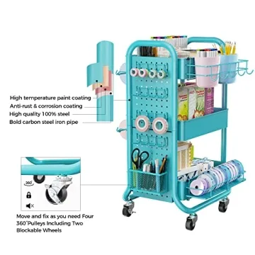 DESIGNA 3-Tier Utility Rolling Cart for Organizing Home