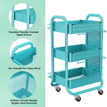 DESIGNA 3-Tier Utility Rolling Cart for Organizing Home