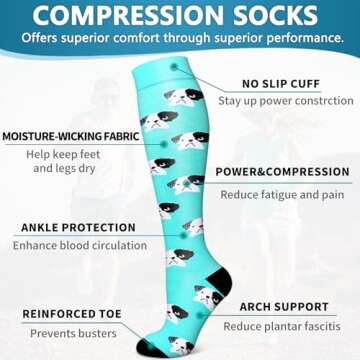 Bluemaple 6 Pack Copper Compression Socks for Women and Men Circulation-Best Support for Medical, Running,Nursing,Athletic