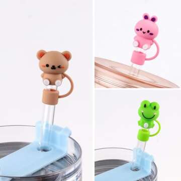 6Pcs Cute Animals Alpaca Straw Covers Cap for 30&40 Oz Stanley Cups, Silicone Straw Toppers Cap for ...