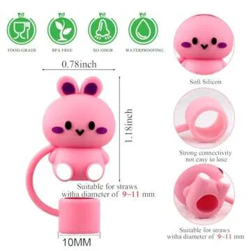 6Pcs Cute Animals Alpaca Straw Covers Cap for 30&40 Oz Stanley Cups, Silicone Straw Toppers Cap for All 9-10mm Drinking Straws