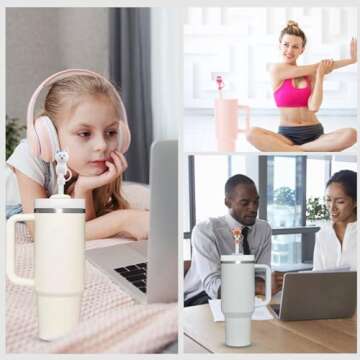 6Pcs Cute Animals Alpaca Straw Covers Cap for 30&40 Oz Stanley Cups, Silicone Straw Toppers Cap for All 9-10mm Drinking Straws