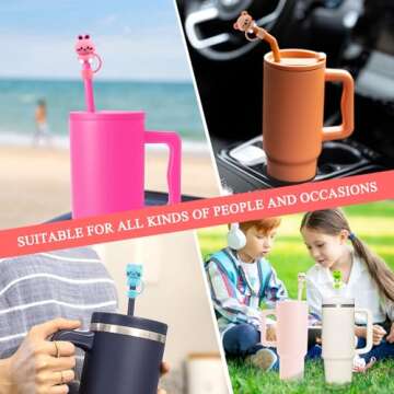 6Pcs Cute Animals Alpaca Straw Covers Cap for 30&40 Oz Stanley Cups, Silicone Straw Toppers Cap for All 9-10mm Drinking Straws