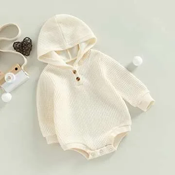 Thorn Tree Newborn Baby Boy Hooded Sweatshirt Long Sleeve Solid Romper Infant Baby Fall Winter Onesie Outfits