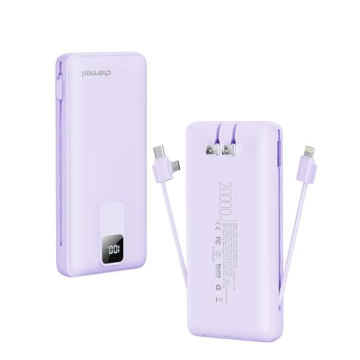 Charmast Portable Charger with Built-in Cables and Wall Plug, 20000mAh 20W USB C Power Bank Fast Cha...