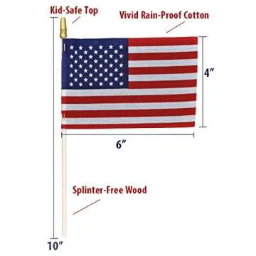 Hand Held American Flags on Sticks 60-Pack 4”x6” Made in USA, Sold by Vets, American Quality, Vivid Colors, Rain Proof, Kid-Safe Spear Top. Perfect for Parades, Scout Troops, Returning Servicemen