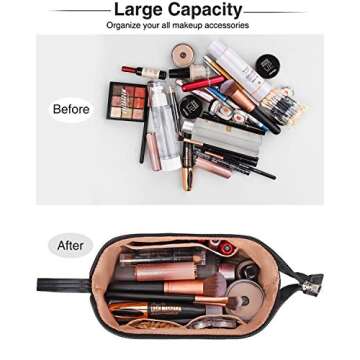 OCHEAL Travel Makeup Bag,Cosmetic Bags for Women,Large Capacity Portable Cosmetic bag Storage Organizer for Purse Everyday Use -Black