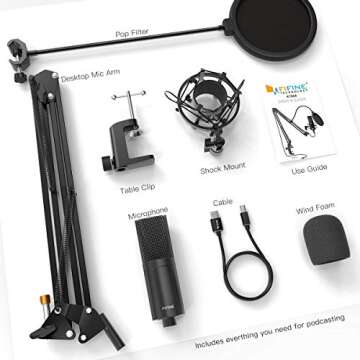 Fifine USB Streaming Microphone Kit, Condenser Studio Mic with Arm Stand & Pop Filter for Podcast Vo...