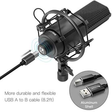 Fifine USB Streaming Microphone Kit, Condenser Studio Mic with Arm Stand & Pop Filter for Podcast Vocal Recording Singing YouTube Gaming Voice Over, Directional Computer Mic for PC Laptop-K780A