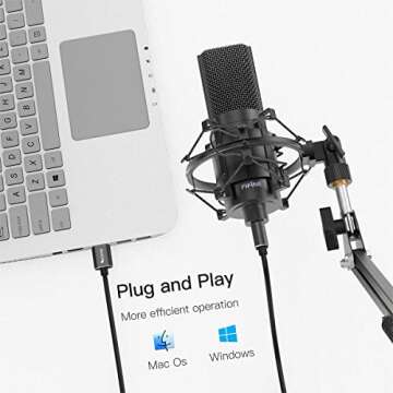 Fifine USB Streaming Microphone Kit, Condenser Studio Mic with Arm Stand & Pop Filter for Podcast Vocal Recording Singing YouTube Gaming Voice Over, Directional Computer Mic for PC Laptop-K780A
