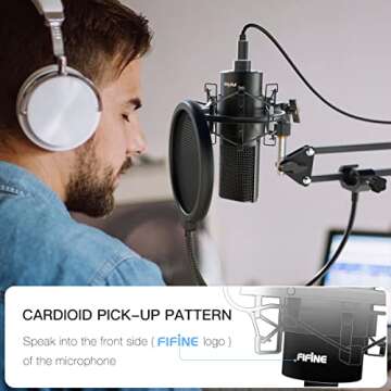Fifine USB Streaming Microphone Kit, Condenser Studio Mic with Arm Stand & Pop Filter for Podcast Vocal Recording Singing YouTube Gaming Voice Over, Directional Computer Mic for PC Laptop-K780A