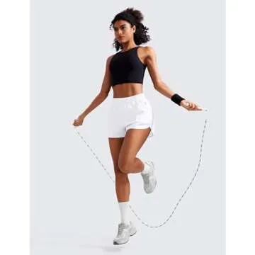 CRZ YOGA Womens High Waisted Running Shorts Mesh Liner 3'' Dolphin Quick Dry for Athletic Gym Track Workout with Zip Pocket White Medium