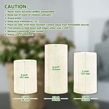 MOZEAL Hand-Poured Unscented Candle,Dripless Pillar Candle Set of 3,Includes 4", 5" and 6",Approx 300 Hours Burn Time,Rustic Country Style,for Wedding,Dinner,Christmas,Restaurants and Home Decor