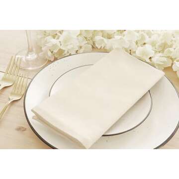 PurpleEssences Set of 12 Cloth Dinner Napkins 100% Cotton 18x18 Inch - Soft Durable Washable - Ideal for Farmhouse Party Spring Summer Easter - Perfect Everyday Use Table Linen - Cream