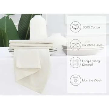 PurpleEssences Set of 12 Cloth Dinner Napkins 100% Cotton 18x18 Inch - Soft Durable Washable - Ideal for Farmhouse Party Spring Summer Easter - Perfect Everyday Use Table Linen - Cream