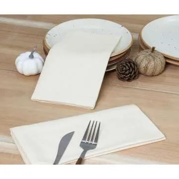 PurpleEssences Set of 12 Cloth Dinner Napkins 100% Cotton 18x18 Inch - Soft Durable Washable - Ideal for Farmhouse Party Spring Summer Easter - Perfect Everyday Use Table Linen - Cream