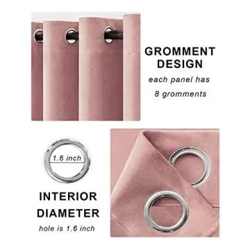 SNITIE Pink 96in Long Velvet Curtains with Grommet, Super Soft Thermal Insulated Noise Reducing Thick Light Filtering Velvet Drapes for Living Room and Bedroom, Set of 2 Panels, 52 x 96 Inch Long