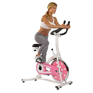 Sunny Health & Fitness Indoor Cycling Exercise Stationary Bike with Monitor and Flywheel Bike, Pink ...