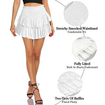 MIYIEONZ Women's Cute High Waist Ruffle Mini Skirt Layered Ruffle Hem Flared Flowy Casual Swing Beac...