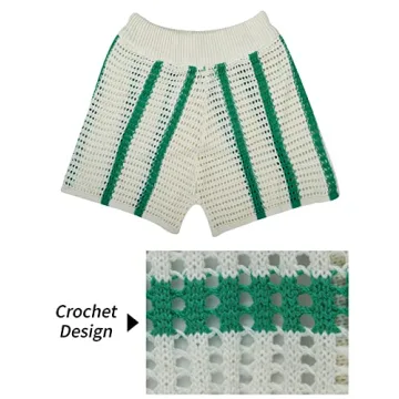 Gihuo Women' s Y2K 2 Piece Knit Outfits Striped Sweater Shorts Set Color Block Long Sleeve Button Up Shirts Shorts(Green-M)