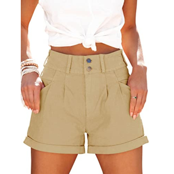 Hilltichu Women's Relaxed Fit Casual High Waist Pocketed Denim Shorts