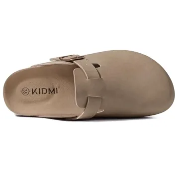 KIDMI Women's Cork Footbed Clogs Leather Mules Comfort Potato Shoes with Arch Support, Taupe, Size 7.5-8