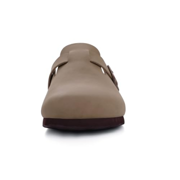 KIDMI Women's Cork Footbed Clogs Leather Mules Comfort Potato Shoes with Arch Support, Taupe, Size 7.5-8