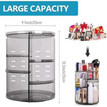 sanipoe 360 Rotating Makeup Organizer, Spinning Skincare Organizer,Cosmetic Display Case with Brush Holder Perfume Tray, Multi-Function Storage Carousel for Vanity Bathroom Countertop