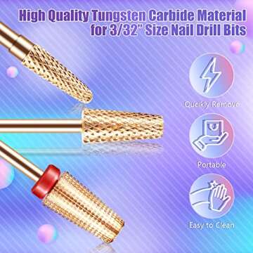 [Upgraded]3Pcs Nail Drill Bits Set, 5 in 1 Drill Bits for Nails 3/32 Inches, Tapered Barrel and Cone...