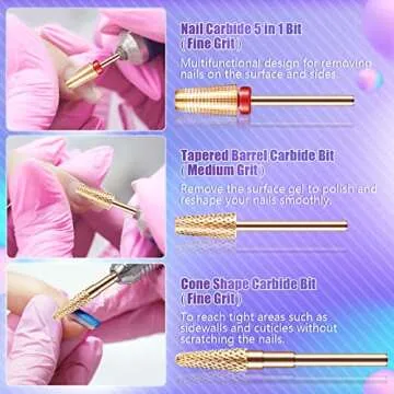 Upgraded 3Pcs Nail Drill Bits Set for Acrylic Gel Nails