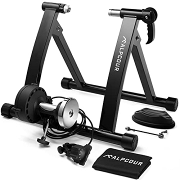Alpcour Bike Trainer Stand for Indoor Riding – Portable Foldable Magnetic Stainless Steel Indoor T...