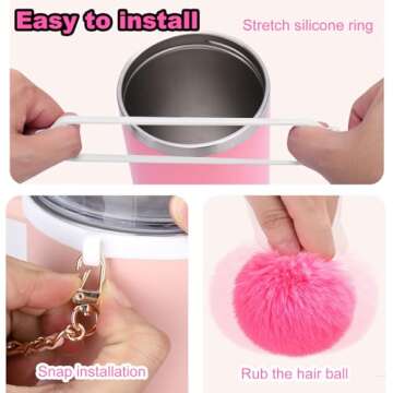 Mity rain Bling Cup Accessories for Stanley Cup 20oz & 30oz 40oz Tumbler with Handle, including Bow Straw Topper Cover, Straw Bow Decorate, Leather Water Bottle Handle Strap, Boot, Cup Pom-Pom