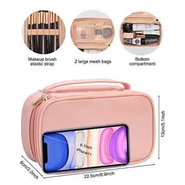 Relavel Makeup Bag, Small Travel Cosmetic Bag for Women, Portable 2 Layer Makeup Brushes Holder Bag,...