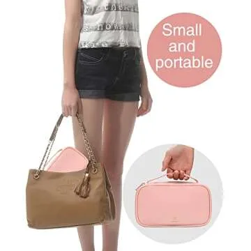 Relavel Makeup Bag, Small Travel Cosmetic Bag for Women, Portable 2 Layer Makeup Brushes Holder Bag, Toiletry Bag, Compact Cosmetic Case Organizer for Christmas, Pink