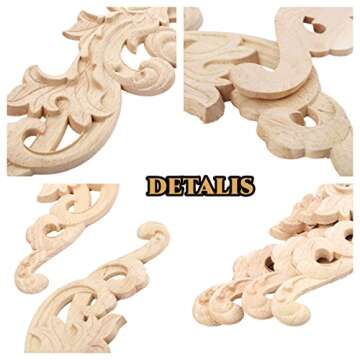 MUXSAM Wood Carved Appliques Onlays, 1-Pair Unpainted Wooden Carvings Decal Corner Decorative Plaques for Wall Cabinet Cupboard Mirrors Fireplace Closet Dresser Doors DIY Project, 19x11cm/7.48"x4.33"