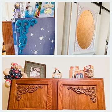 MUXSAM Wood Carved Appliques Onlays, 1-Pair Unpainted Wooden Carvings Decal Corner Decorative Plaques for Wall Cabinet Cupboard Mirrors Fireplace Closet Dresser Doors DIY Project, 19x11cm/7.48"x4.33"