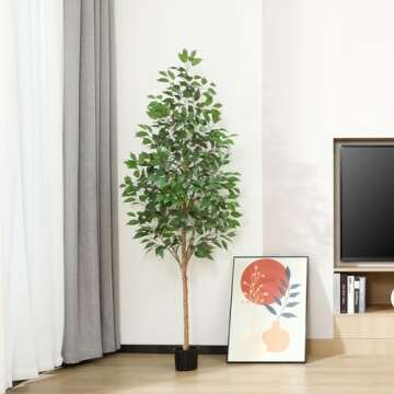 OAKRED Artificial Ficus Tree, 6FT Fake Tree with Natural Wood Trunk, Fluffy Faux Tree, Fake Silk Plant for Home Decor Indoor Office Porch, Set of 1