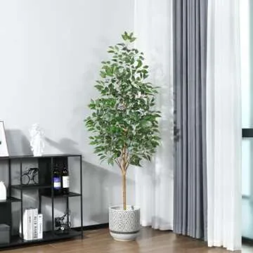 OAKRED Artificial Ficus Tree, 6FT Fake Tree with Natural Wood Trunk, Fluffy Faux Tree, Fake Silk Plant for Home Decor Indoor Office Porch, Set of 1