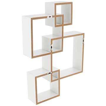 Greenco White Floating Cube Shelves - Intersecting Wall Mounted Shelves - Wall Decor Square Shelves for Bedrooms, Living Rooms & More - Set of 4 Box Shelves