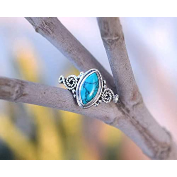 Turquoise Stone Ring, 925 Sterling Silver Ring Statement Ring For Women - Girls, 5X10mm Natural Marquise Shape Gemstone Ring, Christmas Gifts, Gemstone Ring Size US 8 Handmade Ring