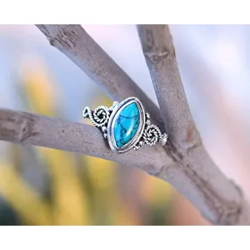 Turquoise Stone Ring, 925 Sterling Silver Ring Statement Ring For Women - Girls, 5X10mm Natural Marquise Shape Gemstone Ring, Christmas Gifts, Gemstone Ring Size US 8 Handmade Ring