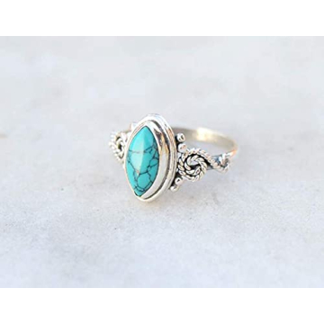 Turquoise Stone Ring, 925 Sterling Silver Ring Statement Ring For Women - Girls, 5X10mm Natural Marquise Shape Gemstone Ring, Christmas Gifts, Gemstone Ring Size US 8 Handmade Ring