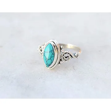 Turquoise Stone Ring, 925 Sterling Silver Ring Statement Ring For Women - Girls, 5X10mm Natural Marquise Shape Gemstone Ring, Christmas Gifts, Gemstone Ring Size US 8 Handmade Ring