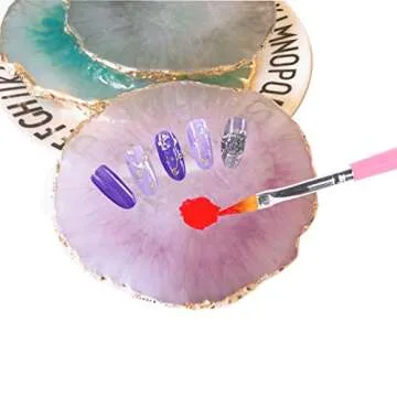 JASSINS Resin Nail Art Palette,Nail Art Painting Mixed Color Palette Gold Edge Nail Gel Color Makeup Display Board (Pink)
