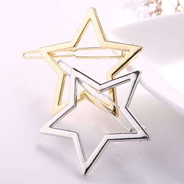 MIAO JIN 8 Pcs Exquisite Hollow Star Shape Hair Clips Hair Pins for Women's and Girls (Gold, Sliver)