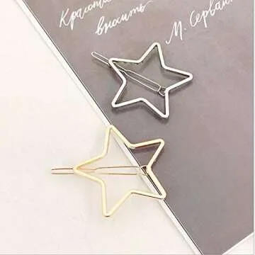 MIAO JIN 8 Pcs Exquisite Hollow Star Shape Hair Clips Hair Pins for Women's and Girls (Gold, Sliver)