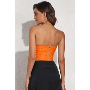 Women's Vintage Strapless Open Back Boned Mesh Bustier Zip Back Corset Bodyshaper Crop Top