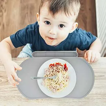 Silicone Children's Place Mat - Baby Mumbo | Food-Grade Quality with Unique Raised Edges for Spill Prevention | Lightweight, Portable, and Spill-Proof Tray (Giggle Green)