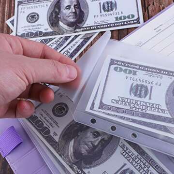 Antner 12PCS A6 Binder Pockets No Zipper Cash Envelopes for A6 6-Ring Binder, 6-Hole Zipless Binder Pouches Money Folder Organizer Budget Envelopes Loose Leaf Inserts Bags for Cash Stuffing Binder