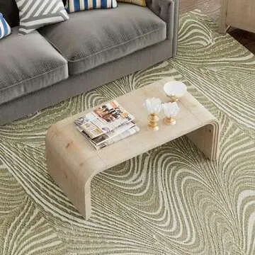 JURMALYN 47'' Curved Coffee Table for Living Room, Modern Rustic Minimalist Coffee Table Wood for Living Room Full Assembly, Natural Wood Wash